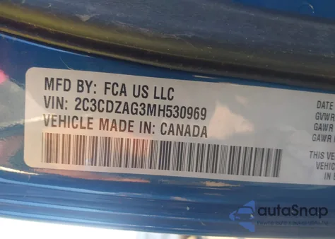 2021 Dodge Challenger Sxt z USA, uszkodzony, nr VIN 2C3CDZAG3MH530969